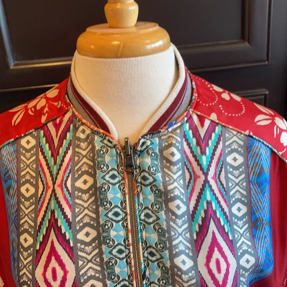 Johnny Was Silk Reversible Bomber Jacket - Picture 7 of 11